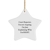 Court Reporter Humor Gifts from Friends and Family, Star Ornament, Funny Quote, Christmas Unique Gifts, Court Reporter Star Ornament - Image 1